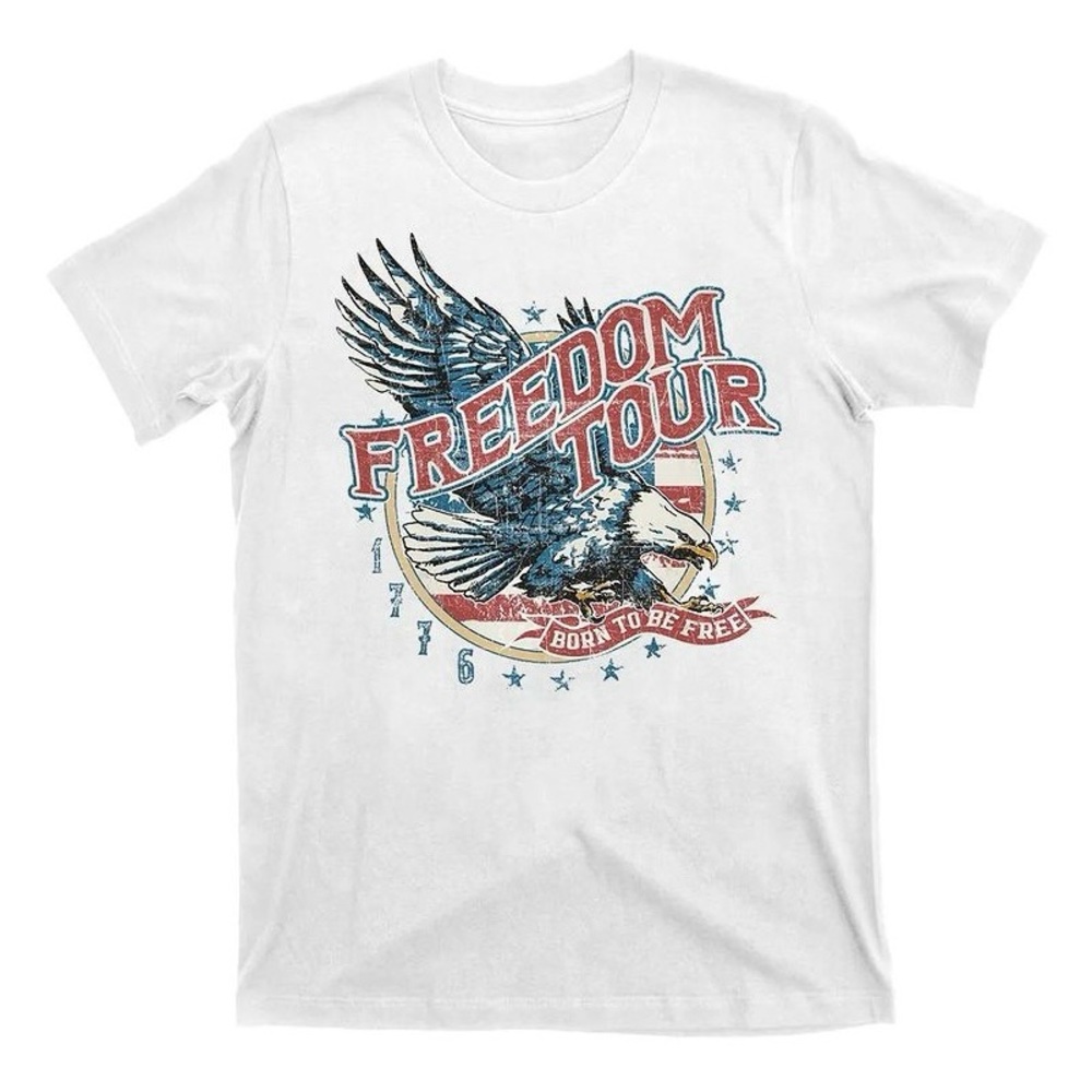 FREEDOM TOUR 1776 T-Shirt USA BORN TO BE FREE BALD EAGLE Cotton TEE Adult 2XL